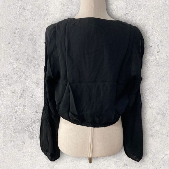 NWT Good American black crossfront cropped blouse-2 - Picture 3 of 8